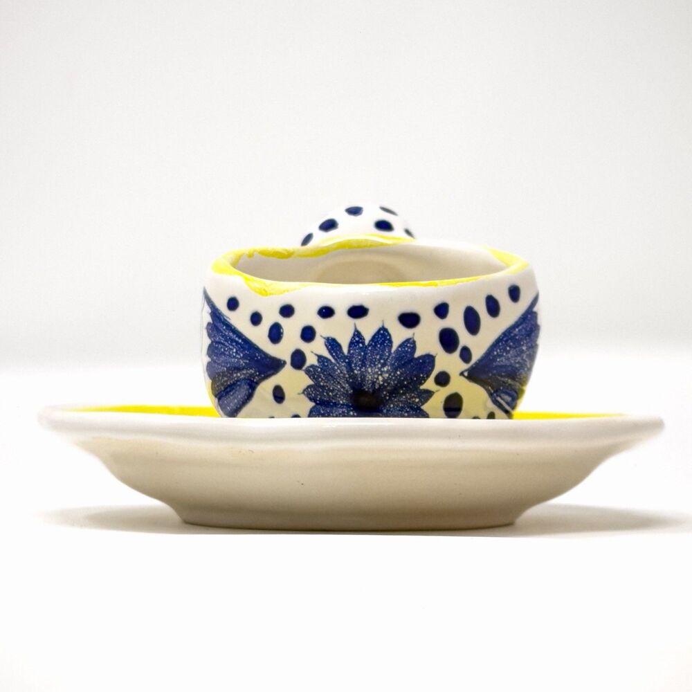 Quimper HB Henriot Bird Dish Blue White Yellow French Pottery Signed - Picture 4 of 8